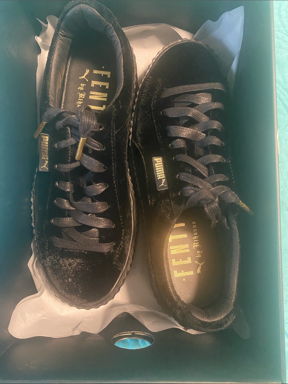 Puma Women’s Black Velvet Low-Top Sneakers with Gold Logo - Picture 5 of 5